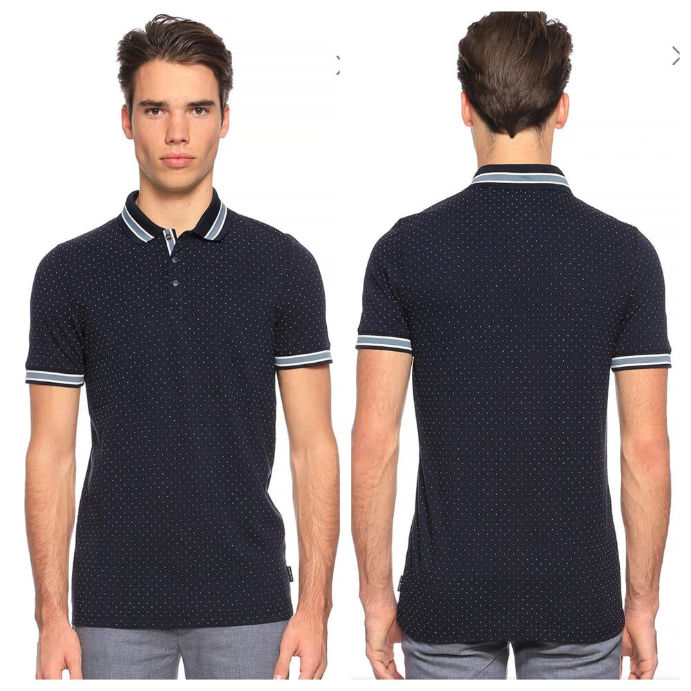Ted Baker Museo Micro Polka Dot Print Polo Shirt in Sz 6 XXL